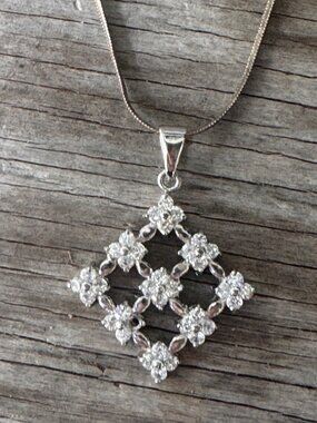 Sterling Silver 925 CZ Floral Lattice Pendant Necklace Snake Chain 19 Inch